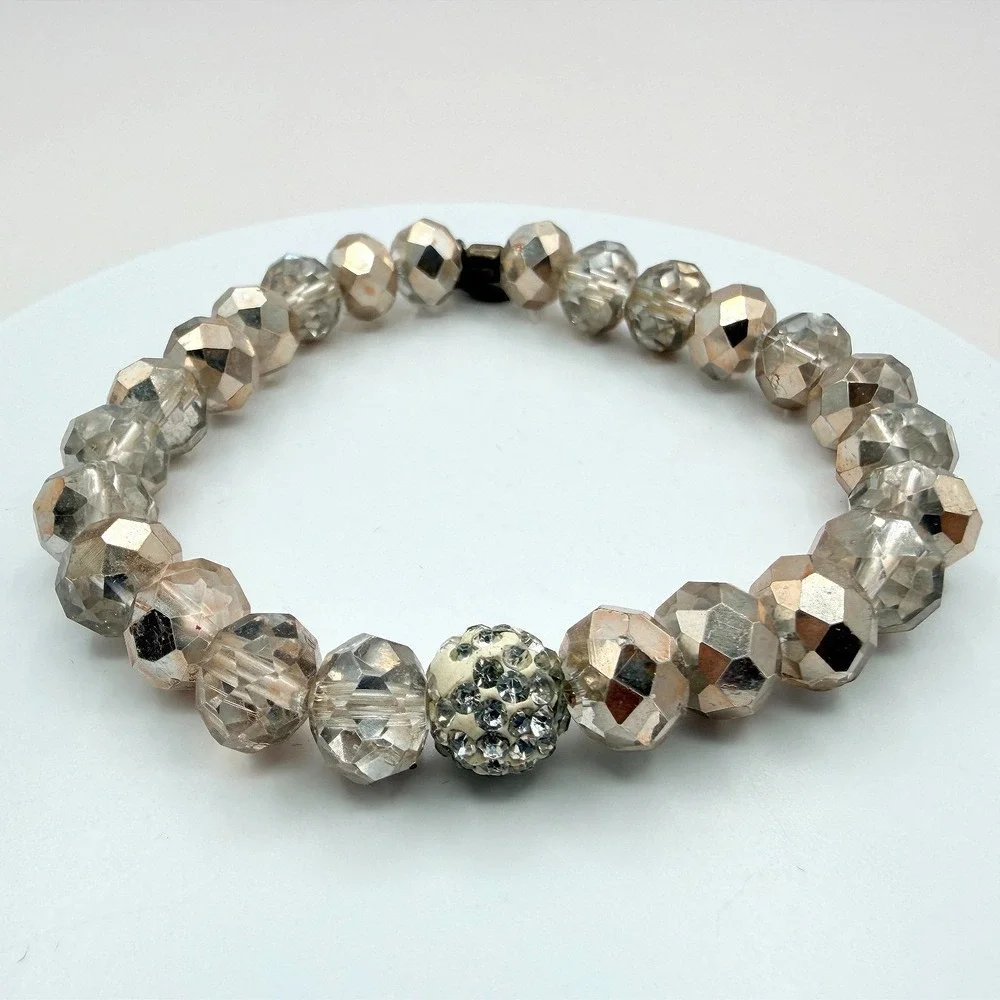 Vintage Y2K Erimish Silver Tone Stretch Beaded Bracelet Women's Classic Jewelry‎